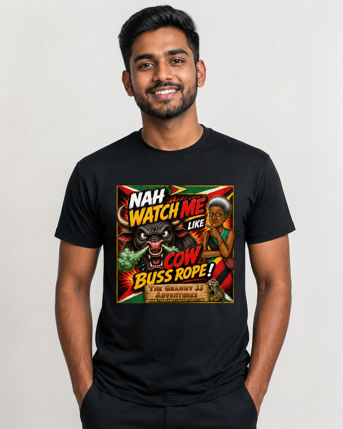 Model wearing the Nah Watch Me T-shirt