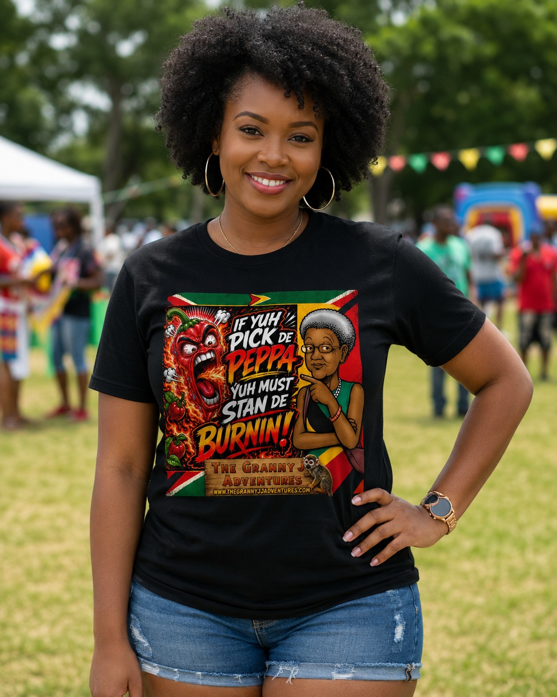 Model wearing the Pick Pepper Stand de Burning T-shirt